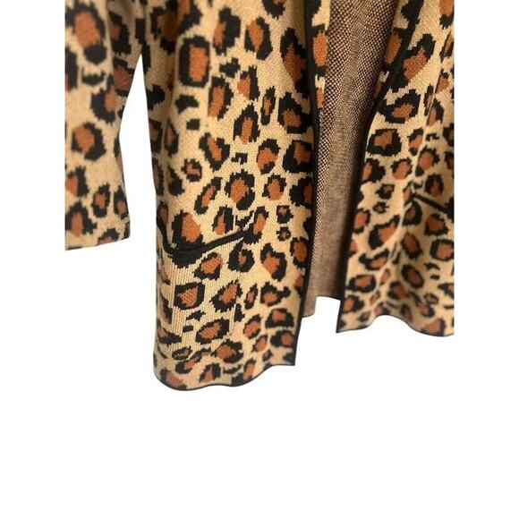 Talbots Open Front Cardigan Sweater Leopard Print Size Large Petite Wool Blend - Picture 4 of 8